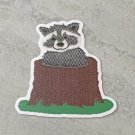 Raccoon In Tree Stump Faux Embroidery Waterproof Die Cut Sticker