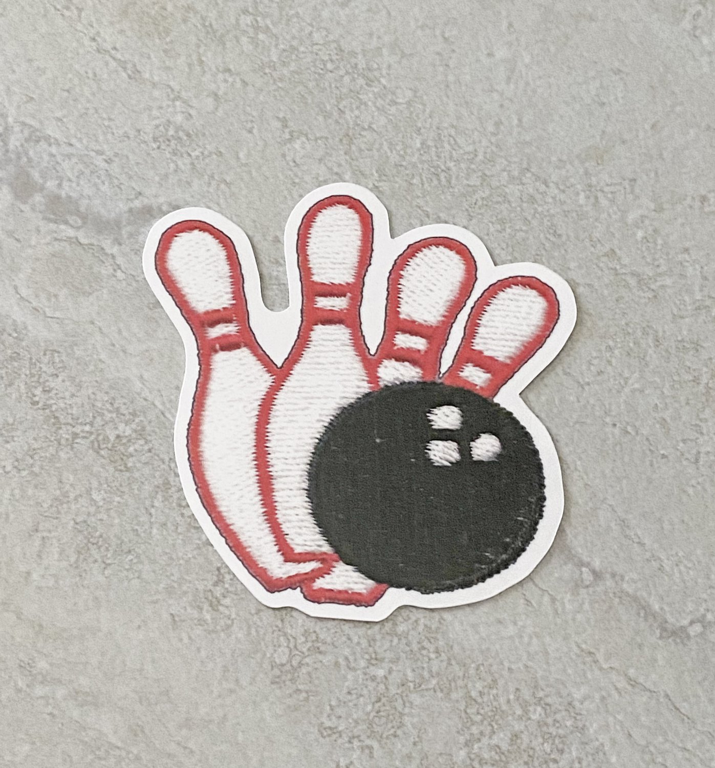 Bowling Ball with Pins Faux Embroidery Waterproof Die Cut Sticker