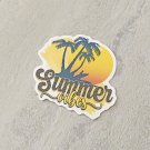 Summer Vibes Surfer and Palm Trees Waterproof Die Cut Sticker