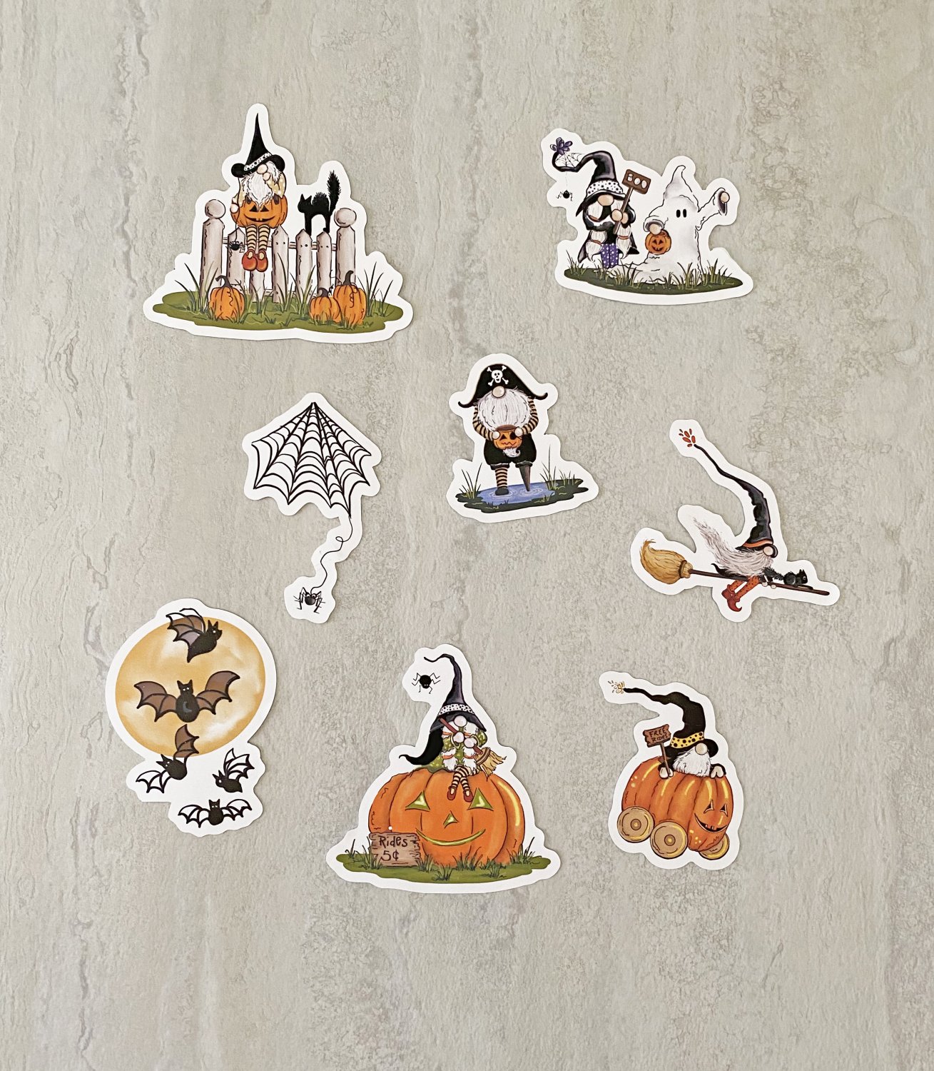 Halloween Gnomes Waterproof Die Cut Magnets 8 Piece Set