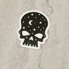 Black and White Celestial Skull Head Waterproof Die Cut Sticker