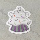 Ghost Cupcake Faux Embroidery Halloween Waterproof Die Cut Sticker