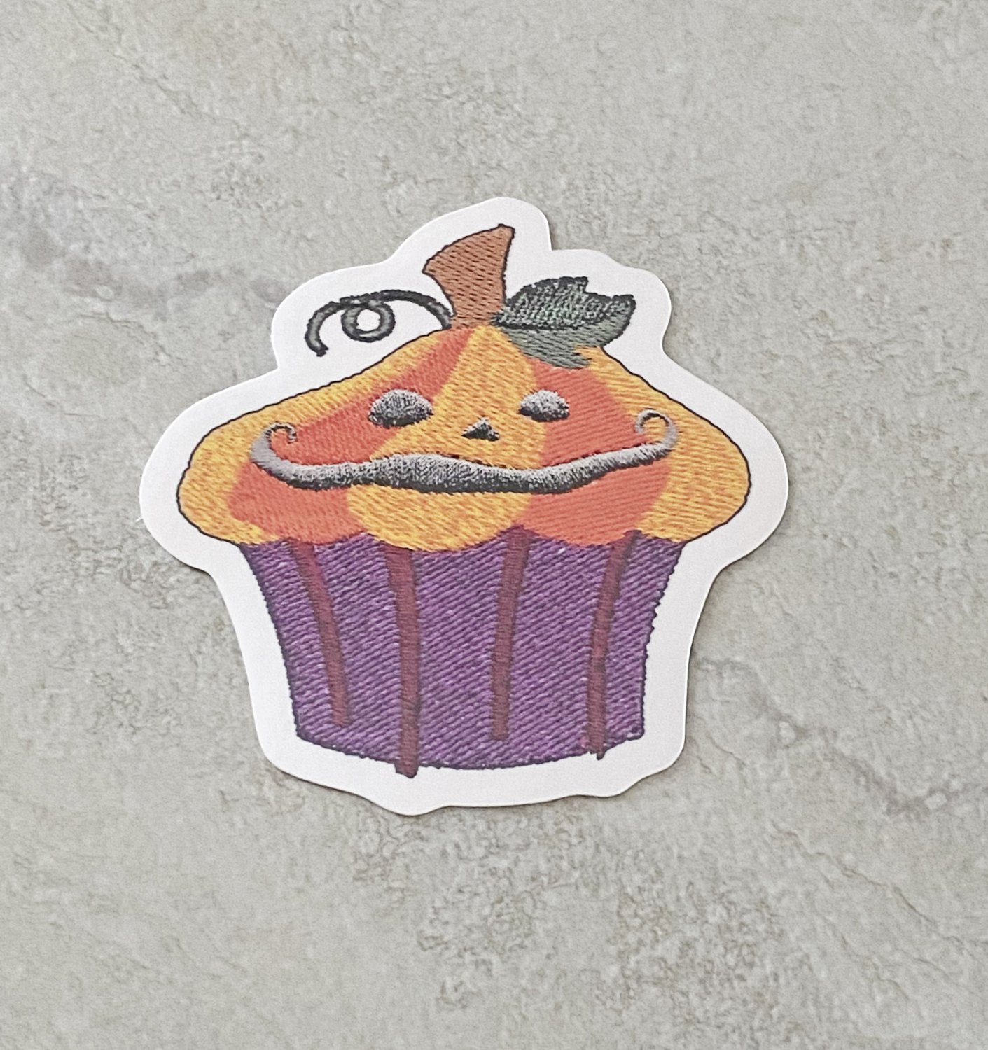 Pumpkin Cupcake Faux Embroidery Halloween Waterproof Die Cut Sticker