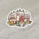 Camping Retro RV Trailer Gnome Waterproof Die Cut Sticker