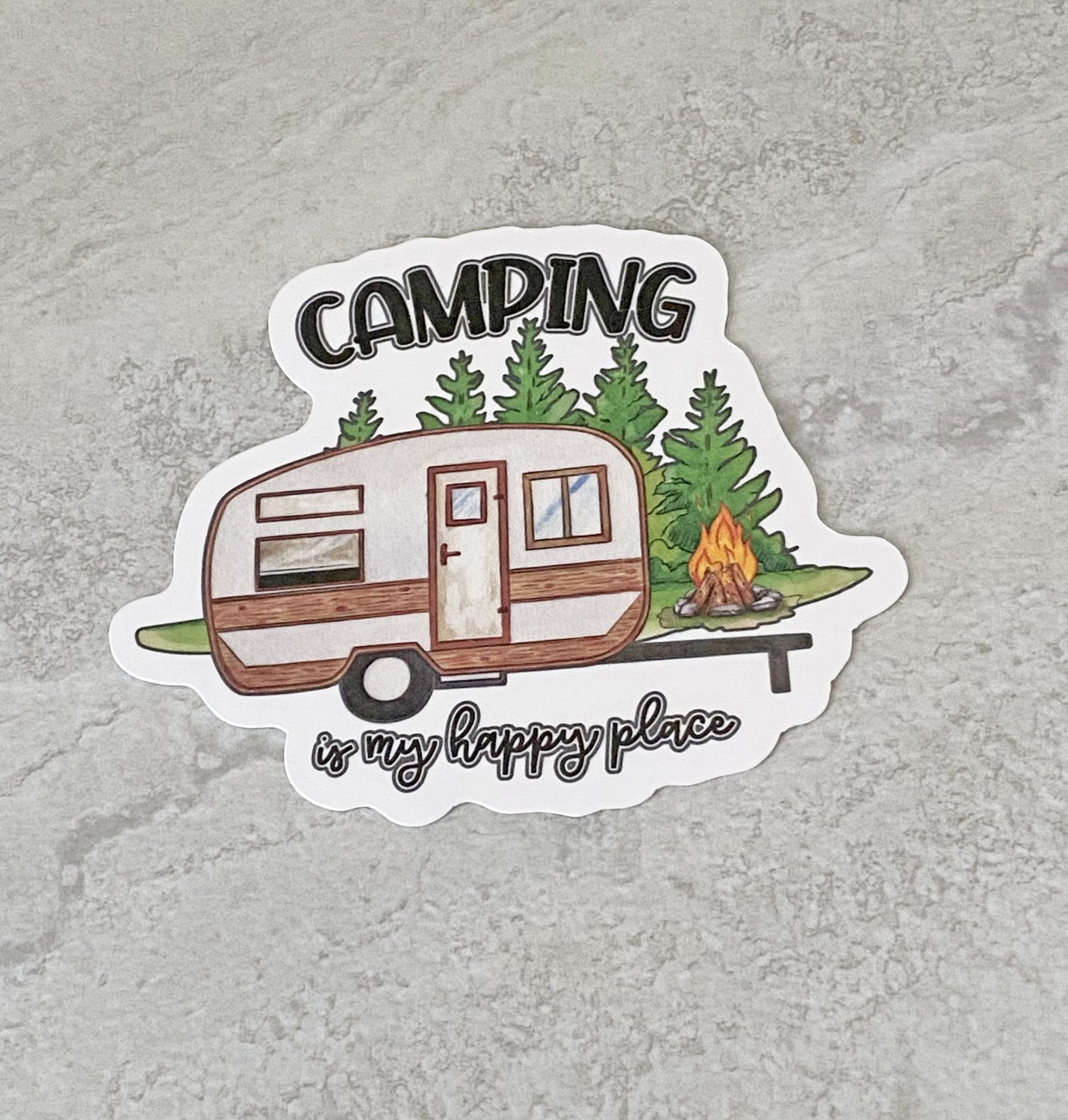 Camping is my Happy Place Retro RV Trailer Waterproof Die Cut Sticker
