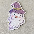 Cute Purple Hat Wizard Ghost Halloween Die Cut Holographic Magnet