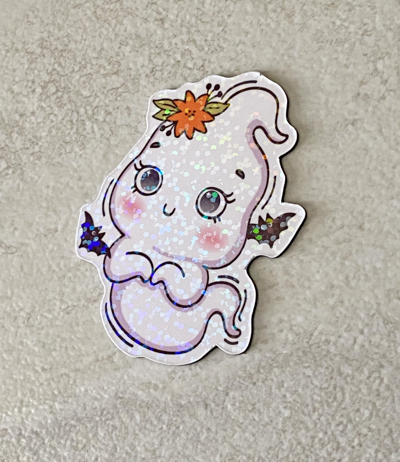 Cute Flower Girl Ghost Halloween Die Cut Holographic Magnet