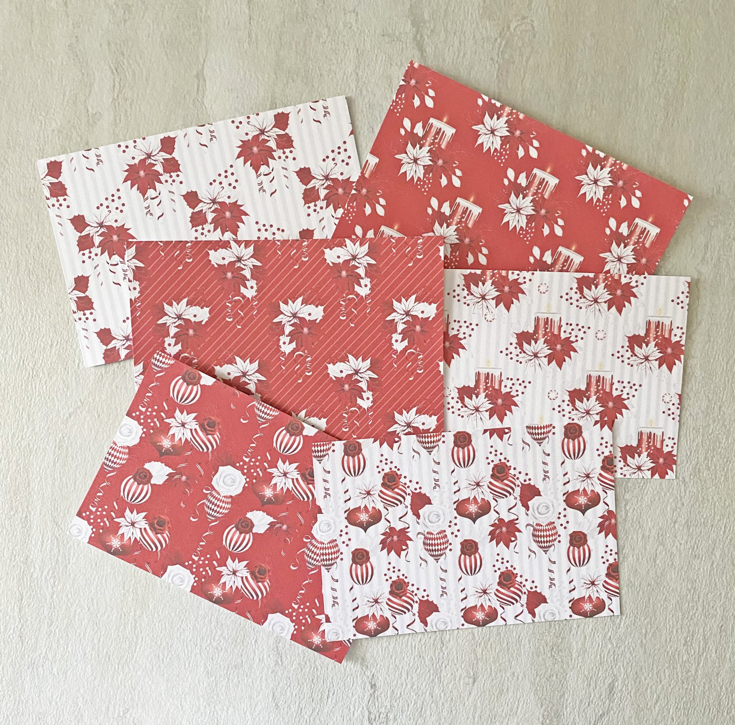 Red and White Poinsettia Christmas Stationery Postcards 6 Piece Set
