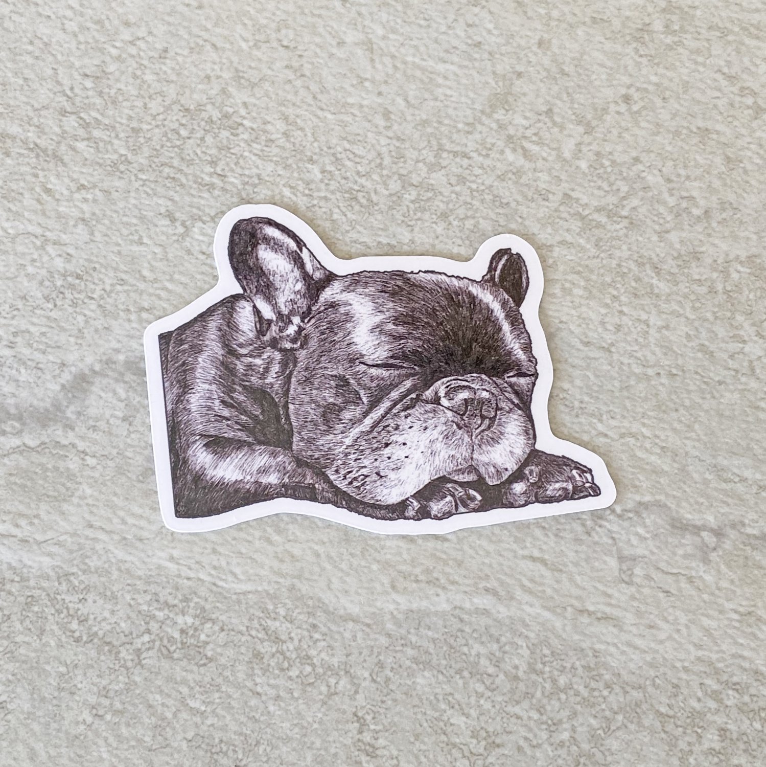 Sleeping French Bulldog Black and White Waterproof Die Cut Sticker