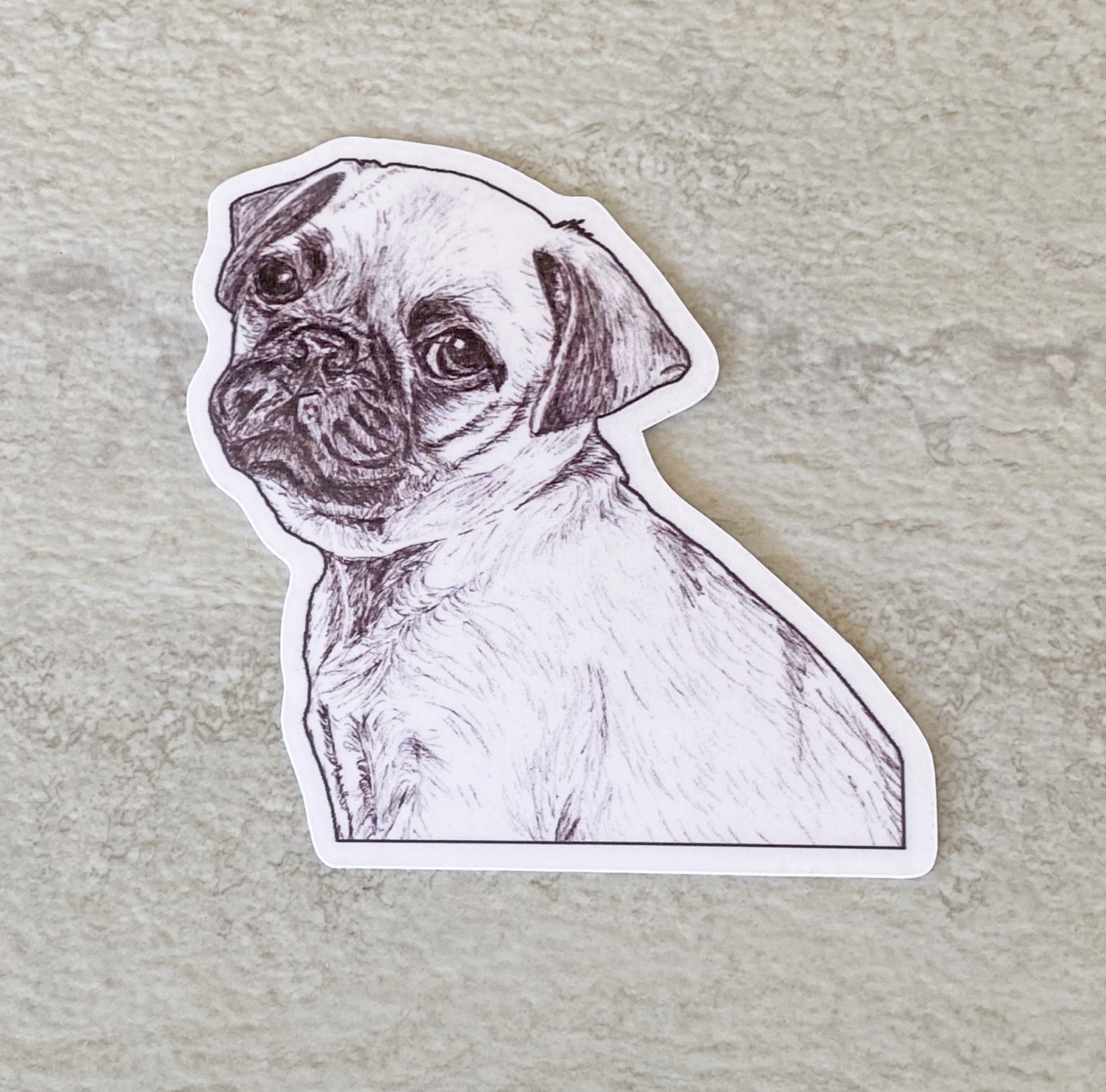 Pug Dog Black and White Waterproof Die Cut Sticker