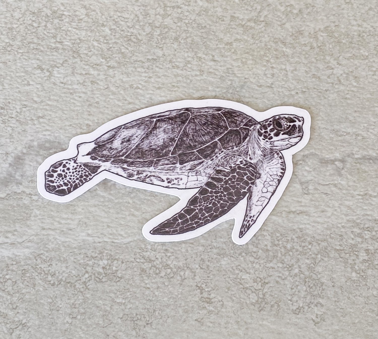 Sea Turtle Black and White Waterproof Die Cut Sticker