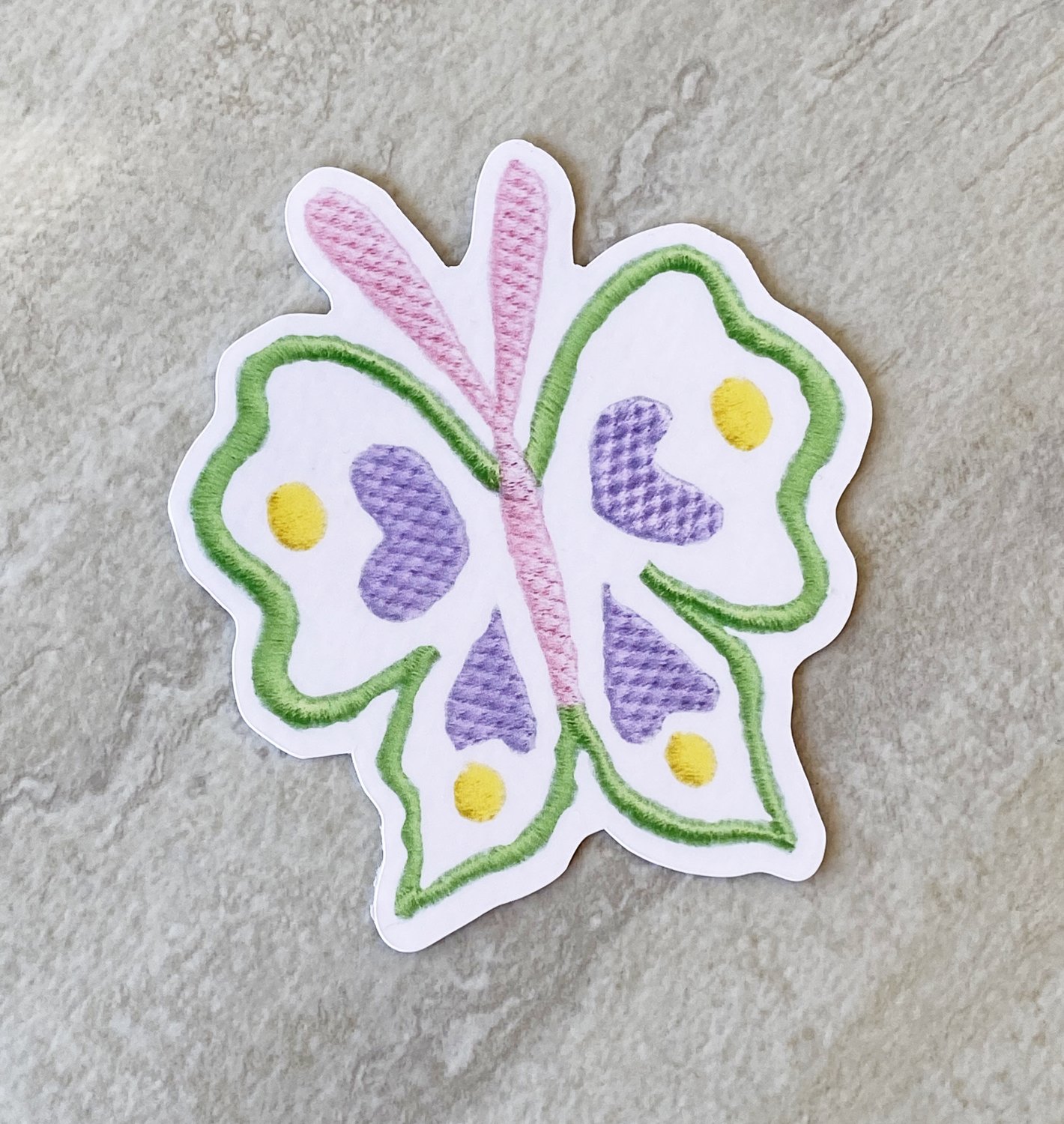 Pastel Color Butterfly Faux Embroidery Waterproof Die Cut Sticker
