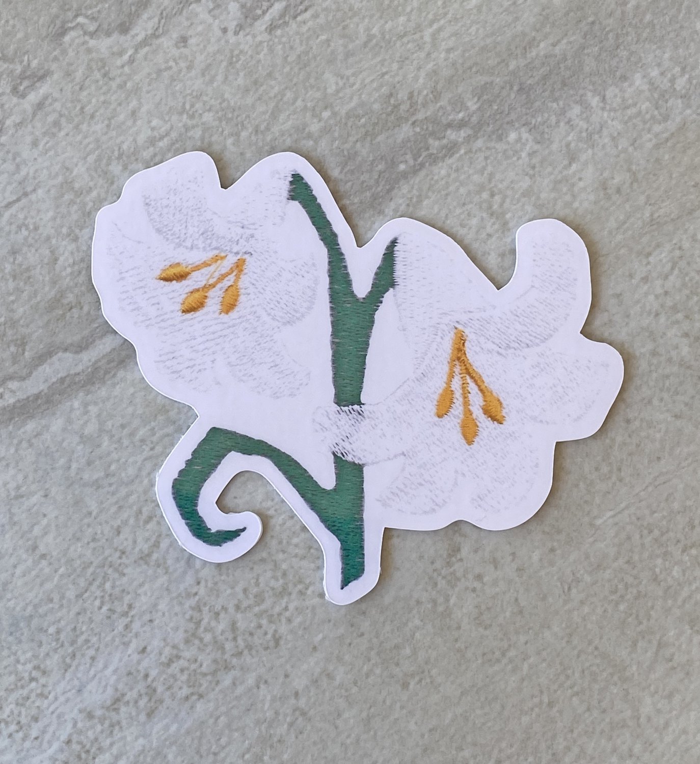 Easter Lily Faux Embroidery Waterproof Die Cut Sticker