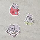 Reading Kitty Cats Waterproof Die Cut Stickers 3 Piece Set