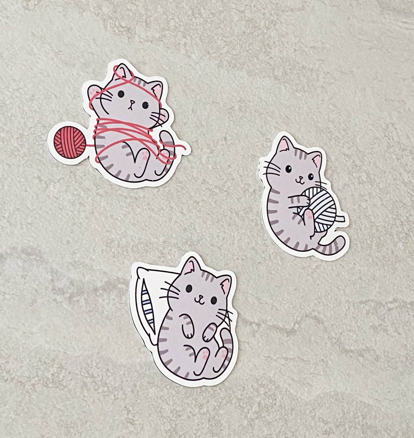Play Time Kitty Cats Waterproof Die Cut Stickers 3 Piece Set