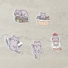Sleeping Kitty Cats Waterproof Die Cut Stickers 5 Piece Set