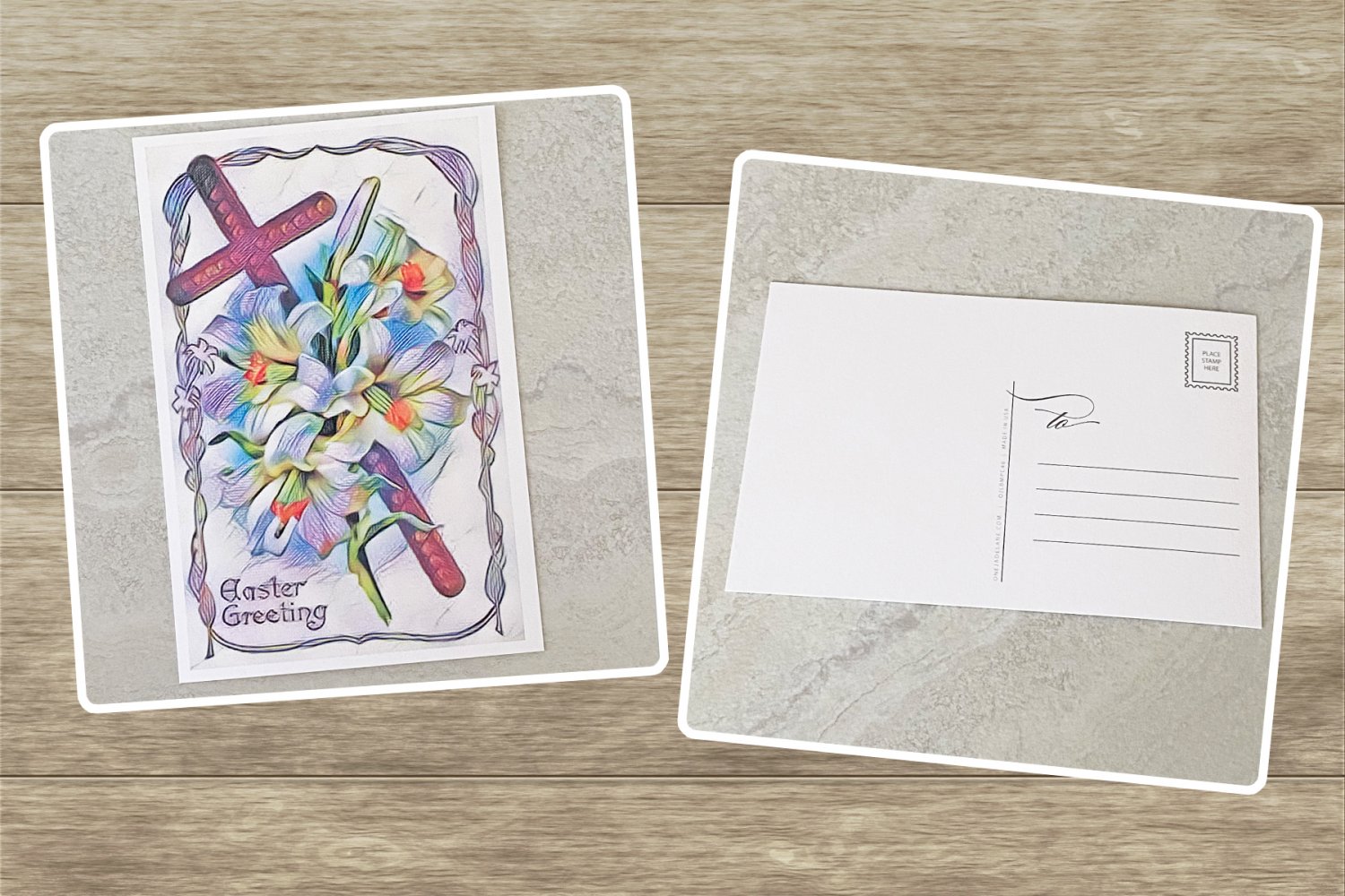 Floral Lily and Cross Easter Greeting Stationery Postcards 5 Piece Set