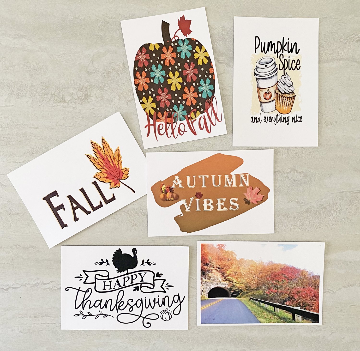 Fall and Happy Thanksgiving Turkey Banner Greeting Stationery Postcards 6 Piece Set