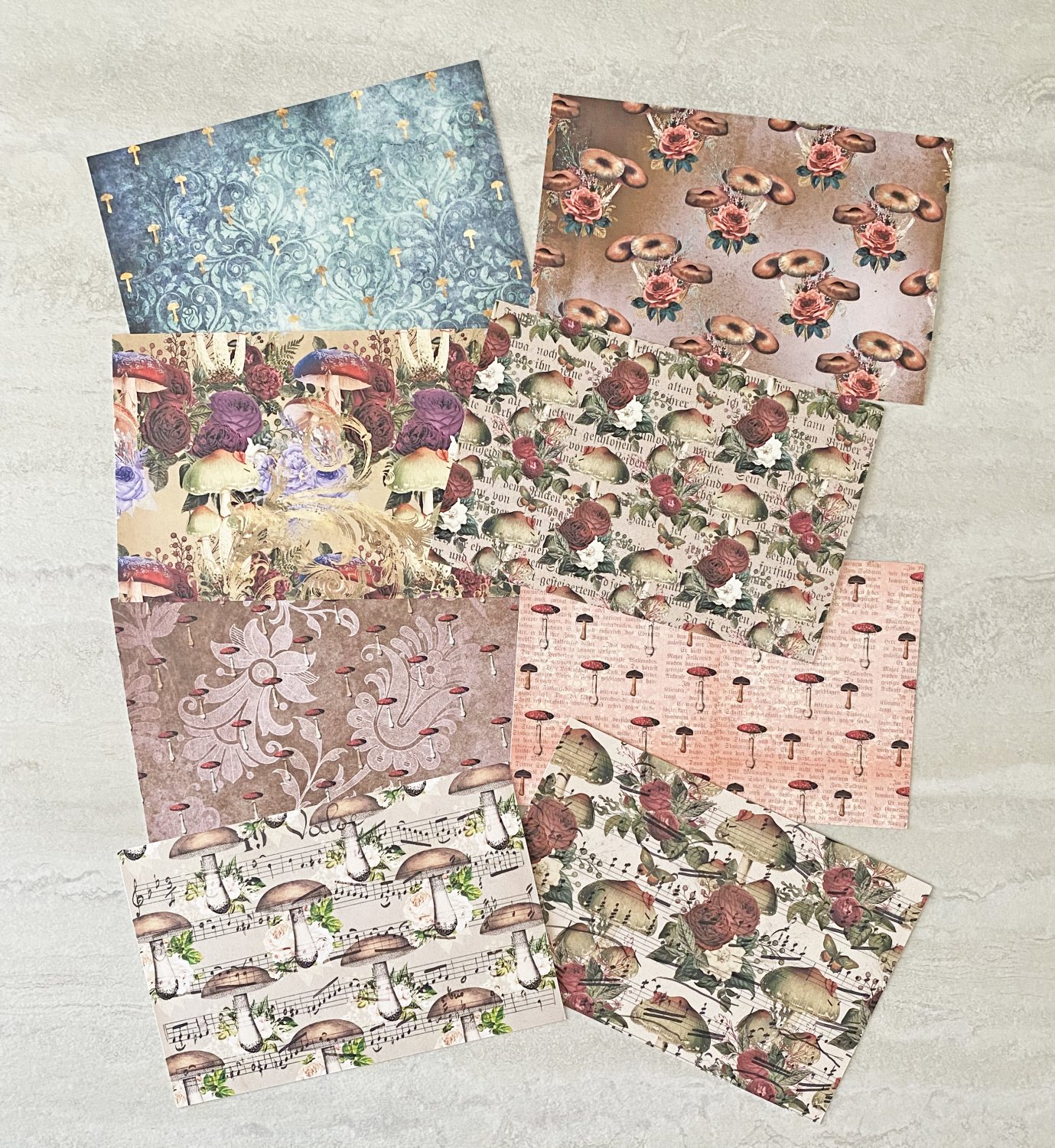 Floral Roses and Botanical Mushrooms Stationery Postcards 8 Piece Set