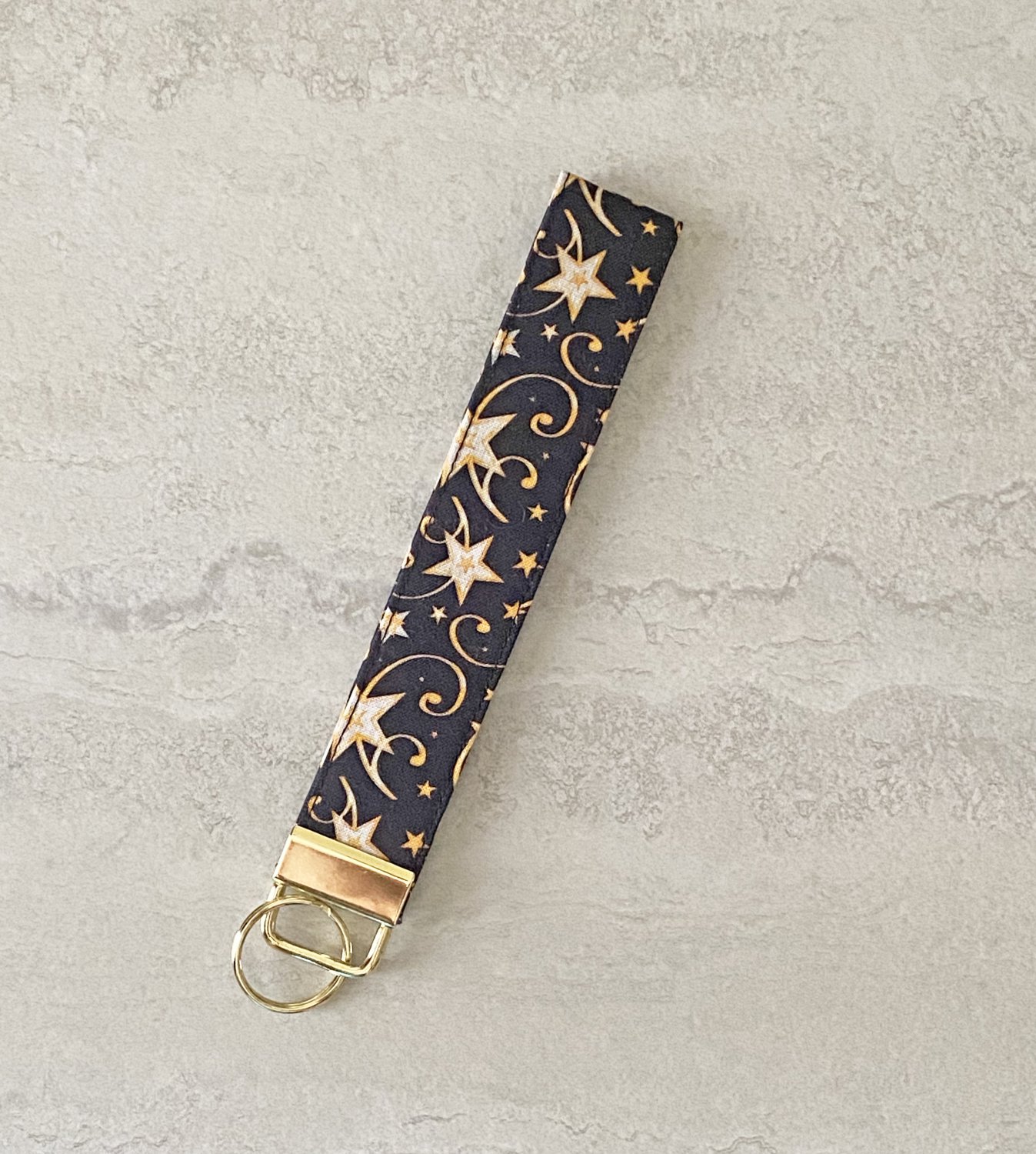 Gold Stars Fabric Key fob wristlet Handmade