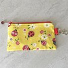 Daisy Flowers and Ladybugs Small Fabric Zipper Pouch Handmade