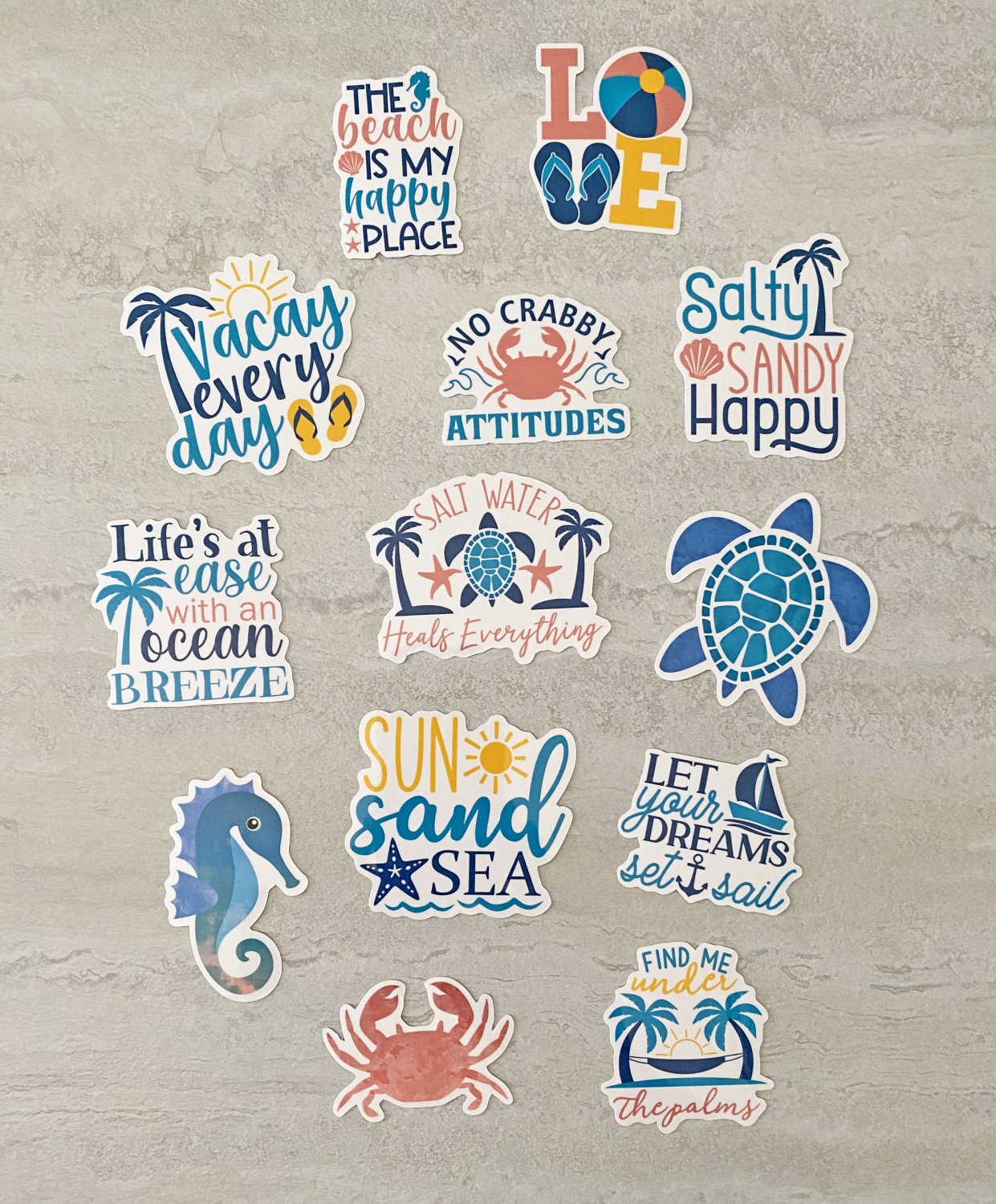 Summer Vacation Fun Waterproof Die Cut Stickers 13 Piece Set