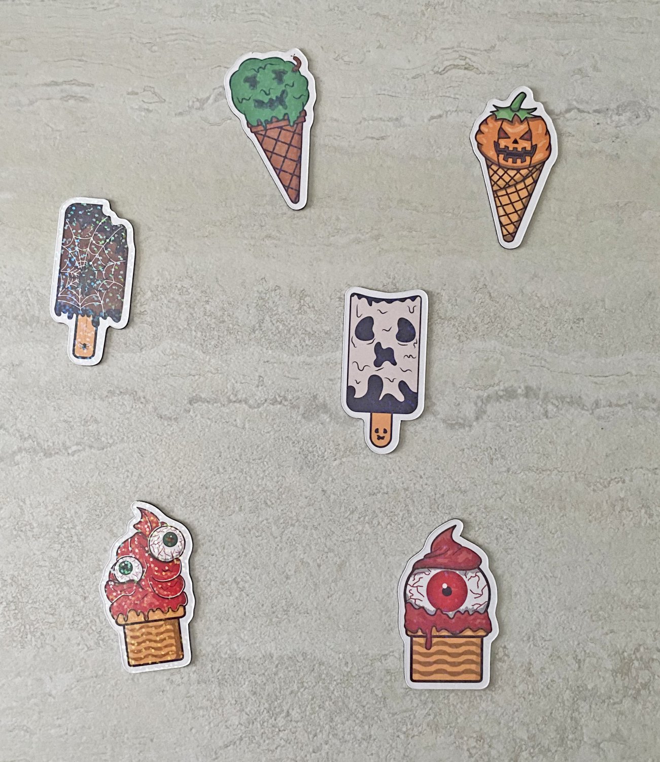 Halloween Ice Cream Monsters Kitchen Decor Holographic Magnets 6 Piece Set