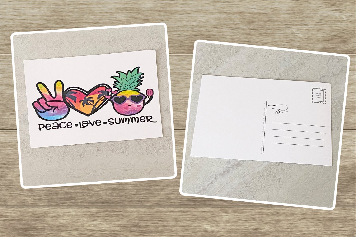 Peace Love Summer Pineapple Fruit Stationery Postcards 5 Piece Set