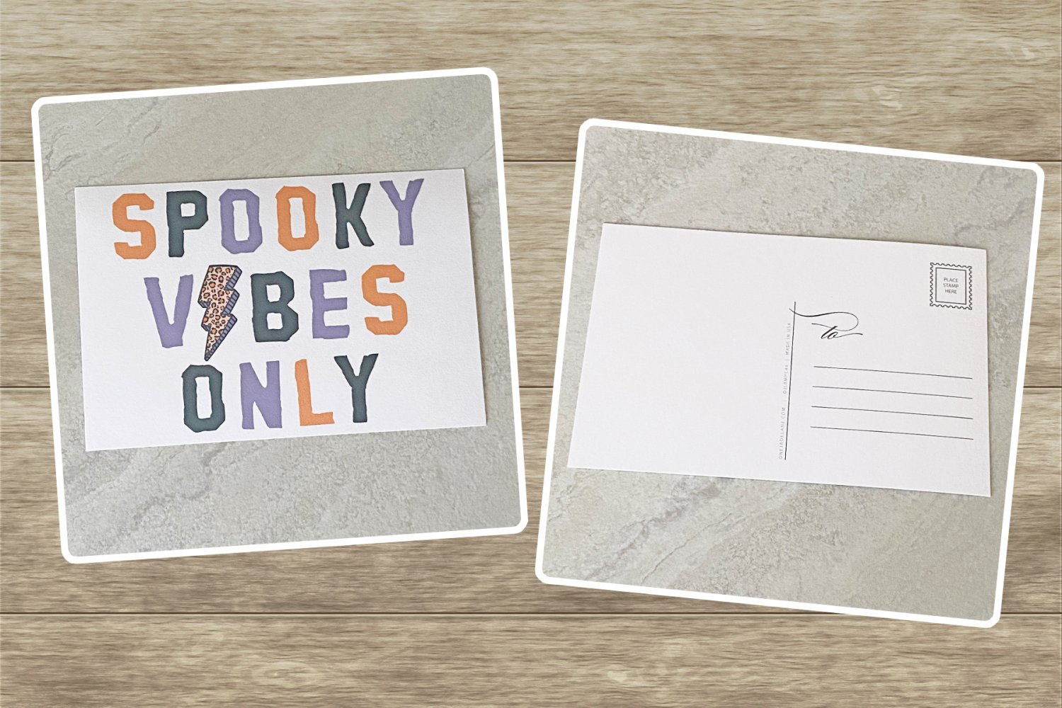Spooky Vibes Only Leopard Pattern Halloween Stationery Postcards 5 Piece Set