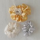 Gold White Silver Satin Scrunchies Ponytail Holders 3 Piece Set Handmade
