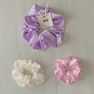 Lavender White Pink Satin Scrunchies Ponytail Holders 3 Piece Set Handmade