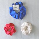 Blue Red White Satin Scrunchies Ponytail Holders 3 Piece Set Handmade