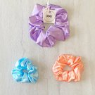 Lavender Blue Peach Satin Scrunchies Ponytail Holders 3 Piece Set Handmade