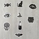 Black and White Halloween Witchcraft Waterproof Die Cut Stickers 9 Piece Set