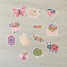 Spring Floral and Woodland Animals Waterproof Die Cut Stickers 12 Piece Set