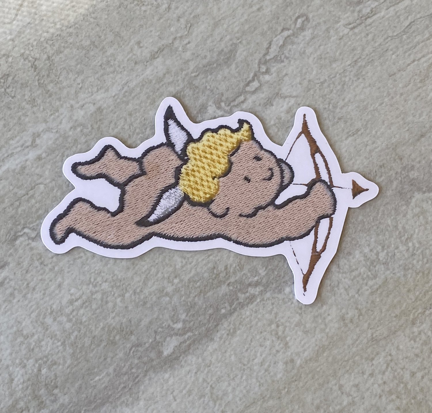 Valentine Cupid Faux Embroidery Waterproof Die Cut Sticker