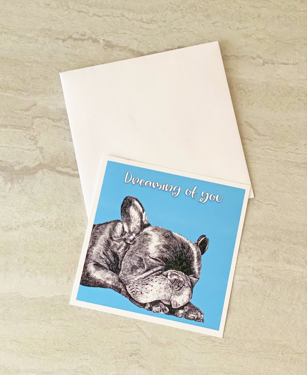 Dreaming of You French Bulldog Relationship Greeting Notecard with envelope