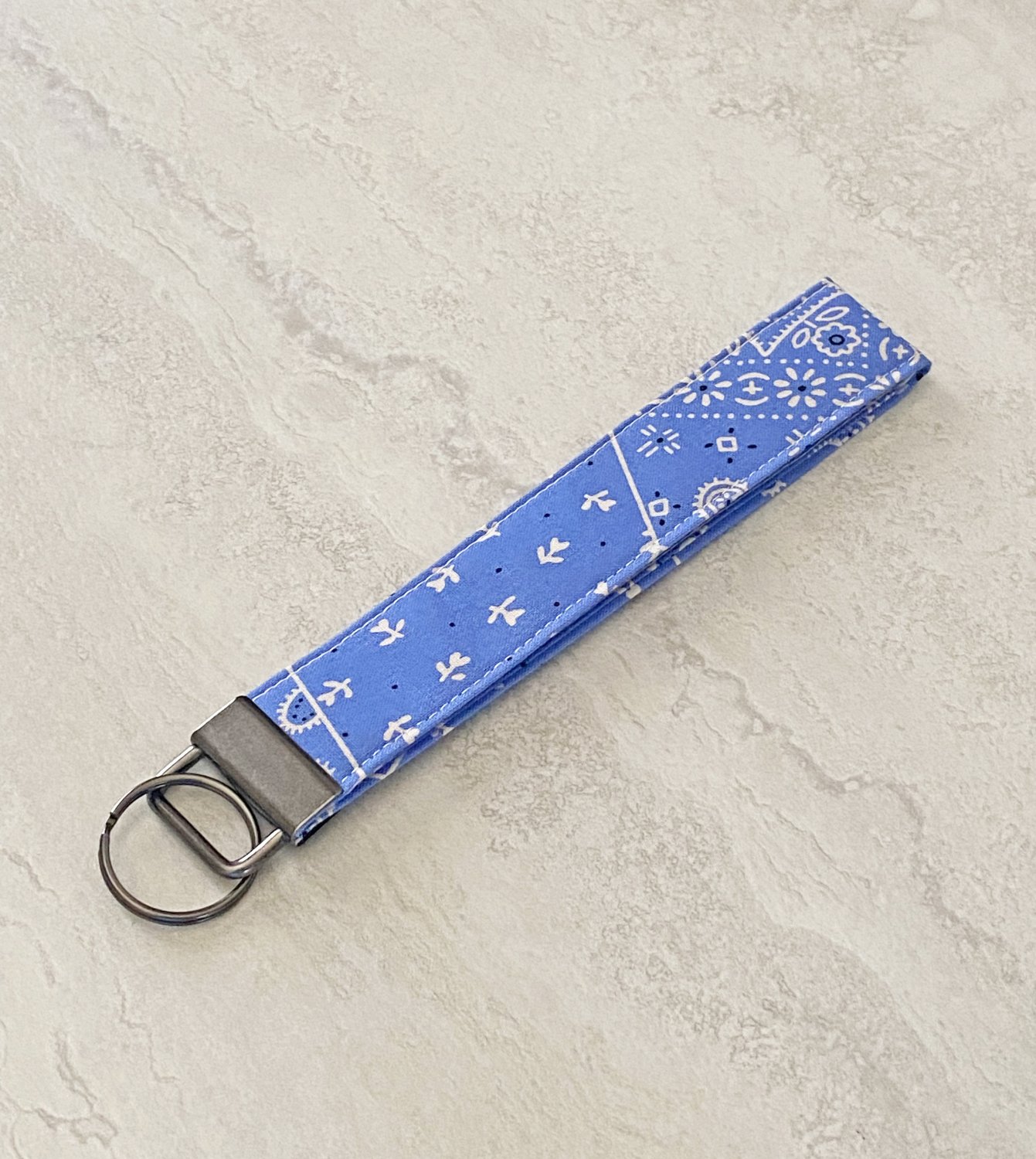 Blue Bandana Cotton Fabric Key fob wristlet handmade