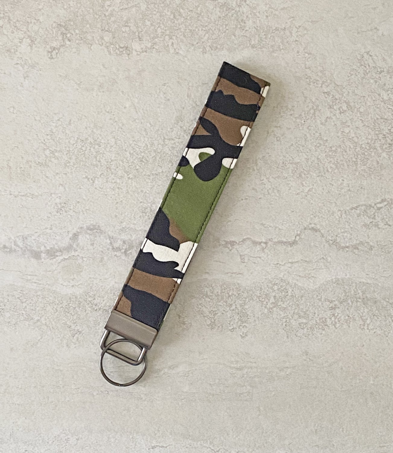 Green Camouflage Camo Cotton Fabric Key fob wristlet handmade