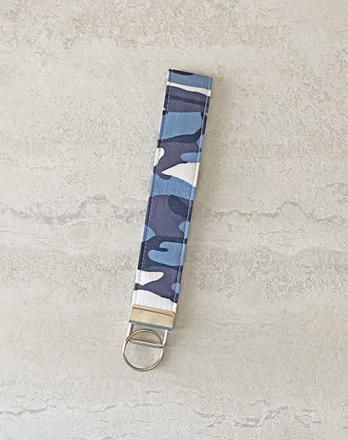 Blue Camouflage Camo Cotton Fabric Key fob wristlet handmade