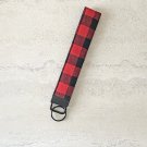 Red Black Buffalo Plaid Cotton Fabric Key fob wristlet handmade