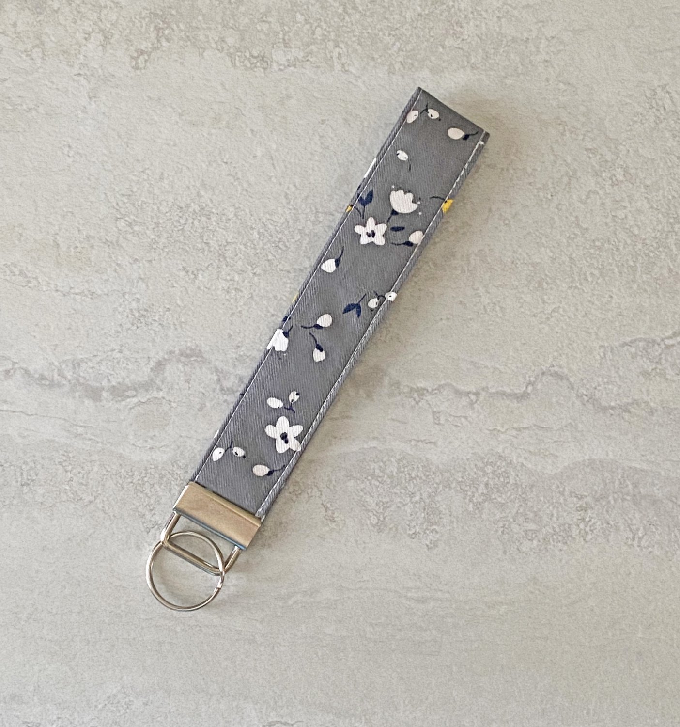 Gray Floral Garden Cotton Fabric Key fob wristlet handmade