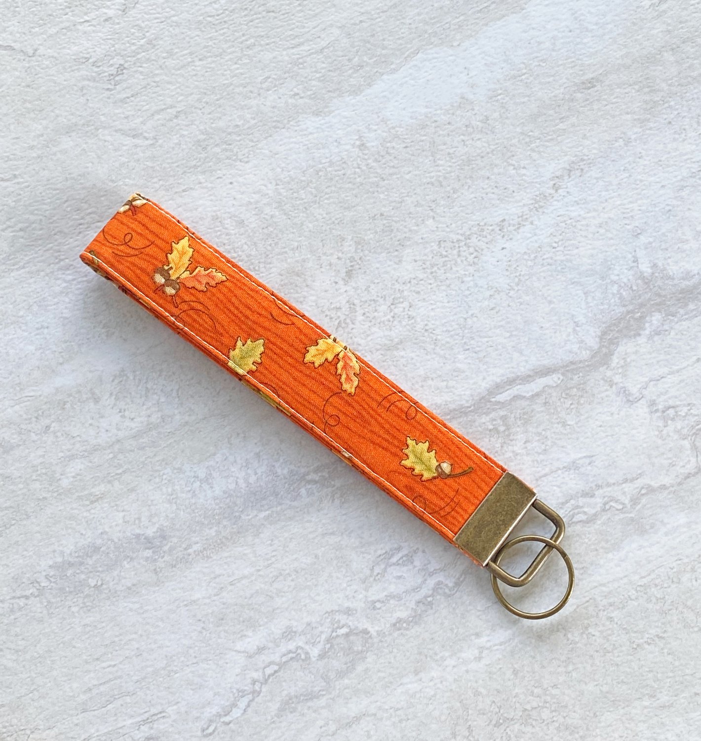Maple Leaves and Acorns Cotton Fabric Key fob wristlet handmade