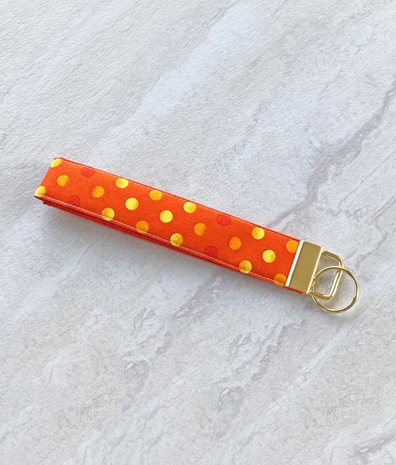 Orange with Gold Polka Dots Cotton Fabric Key fob wristlet handmade