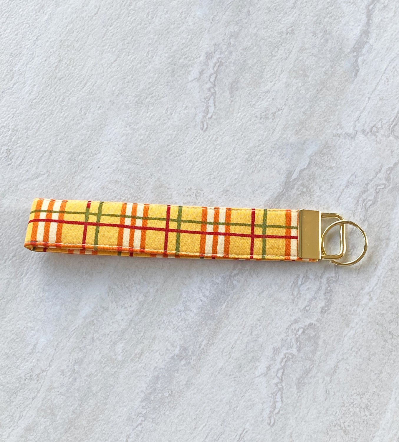 Yellow and Red Plaid Cotton Fabric Key fob wristlet handmade