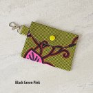 African Pattern Fabric Black Green Pink Snap Card Wallet handmade
