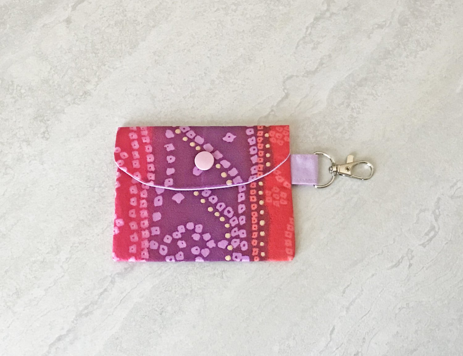 Red Purple Geometric Pattern Fabric Snap Card Wallet handmade