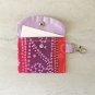 Red Purple Geometric Pattern Fabric Snap Card Wallet handmade