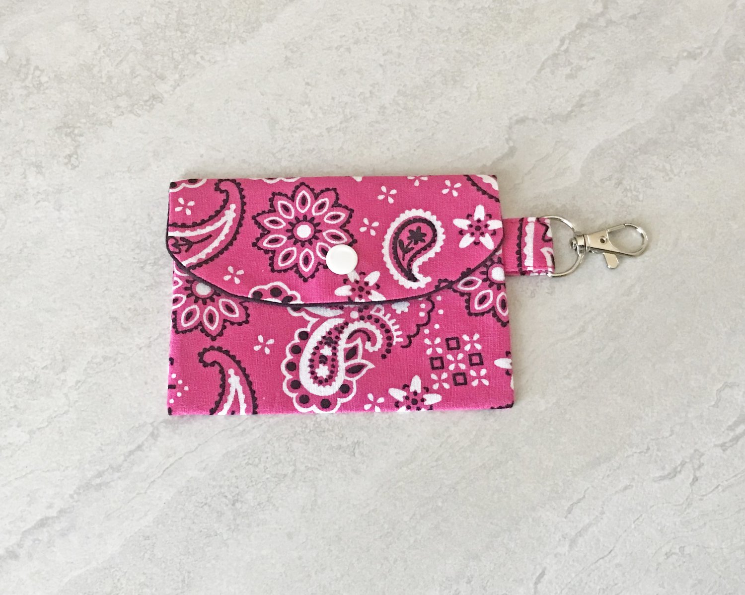 Pink Paisley Bandana Fabric Snap Card Wallet handmade