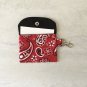 Red Paisley Bandana Fabric Snap Card Wallet handmade